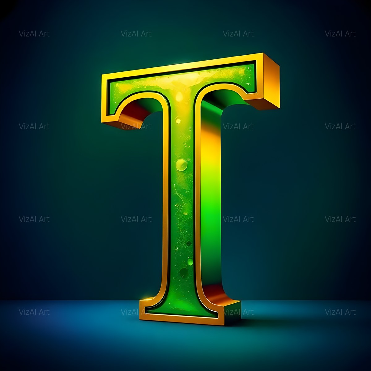 Gold Green Gradient alphabet — printable letter T