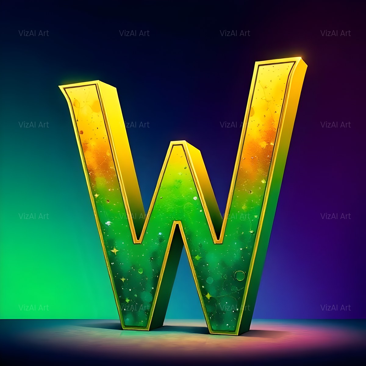 Gold Green Gradient alphabet — printable letter W