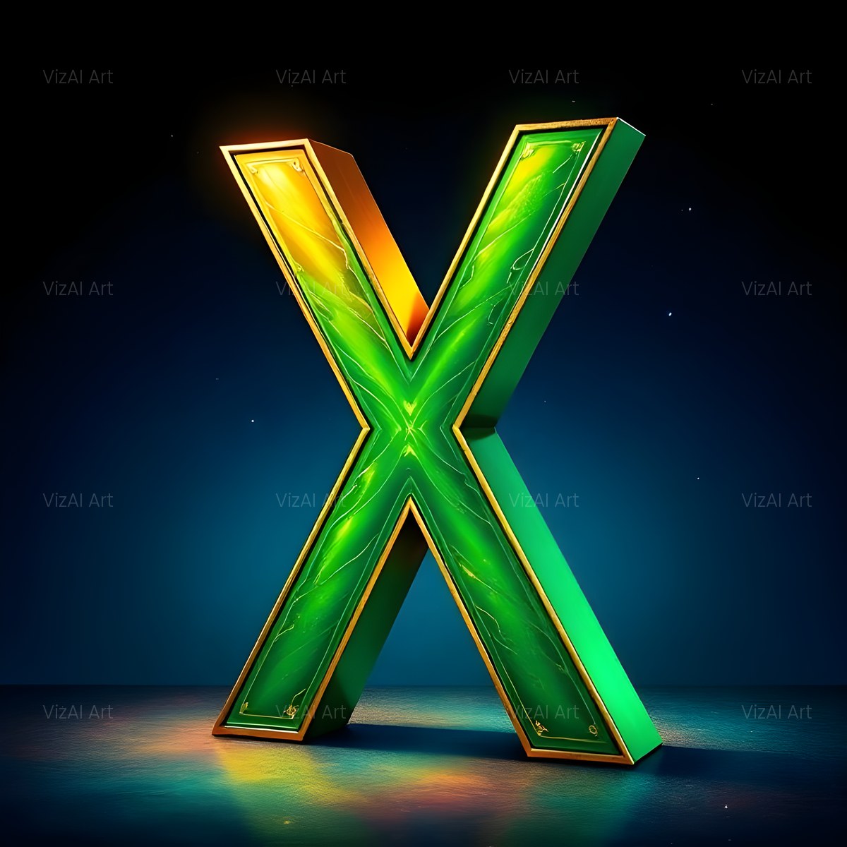 Gold Green Gradient alphabet — printable letter X
