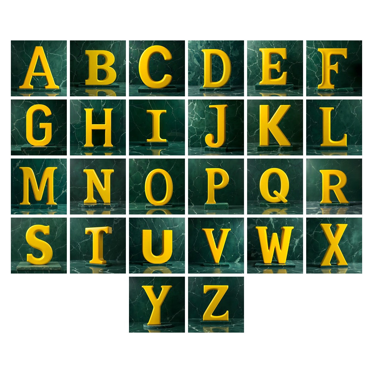Gold Porcelain Marble alphabet — all 26 letters A to Z, choose any single letter