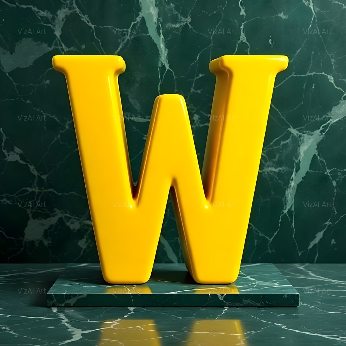 Gold Porcelain Marble alphabet — printable letter W