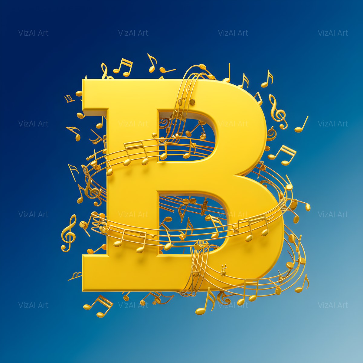 Gold Music Note alphabet — printable letter B