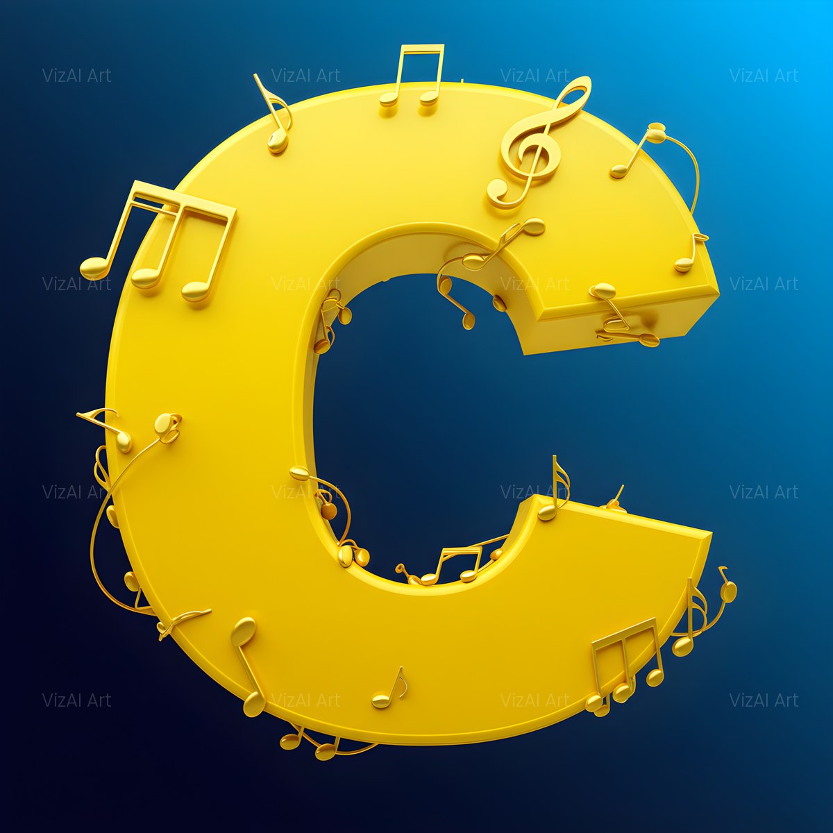 Gold Music Note alphabet — printable letter C