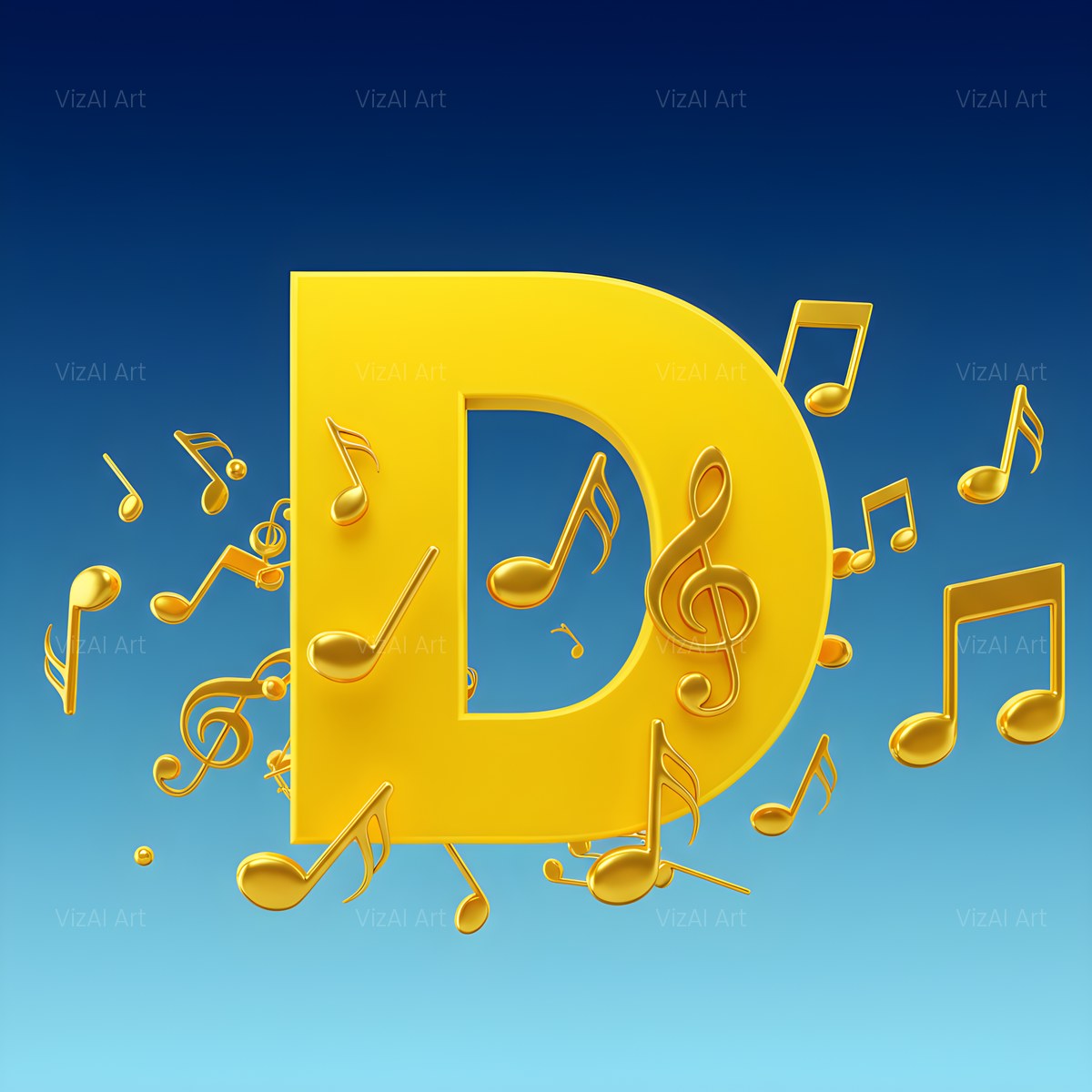 Gold Music Note alphabet — printable letter D