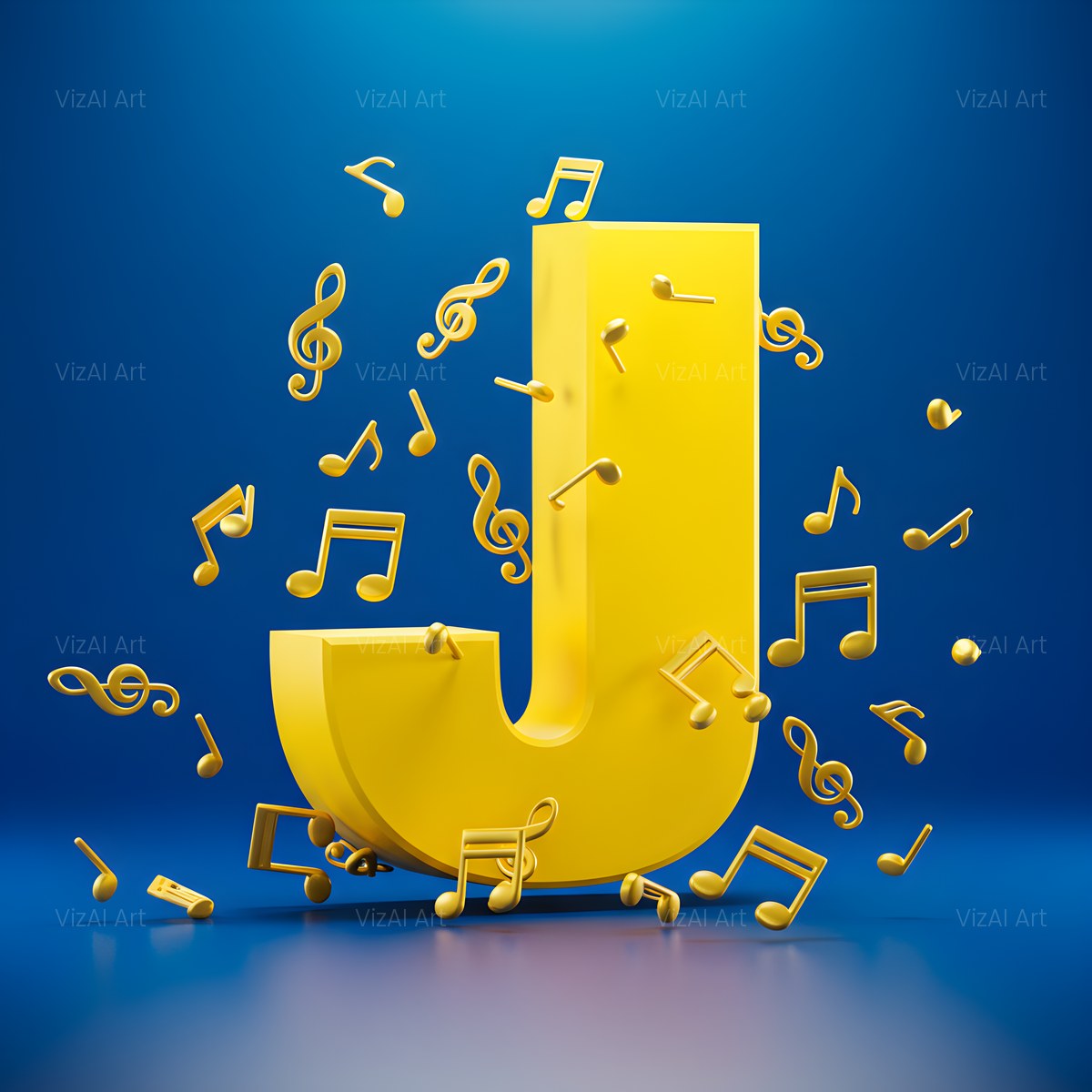 Gold Music Note alphabet — printable letter J