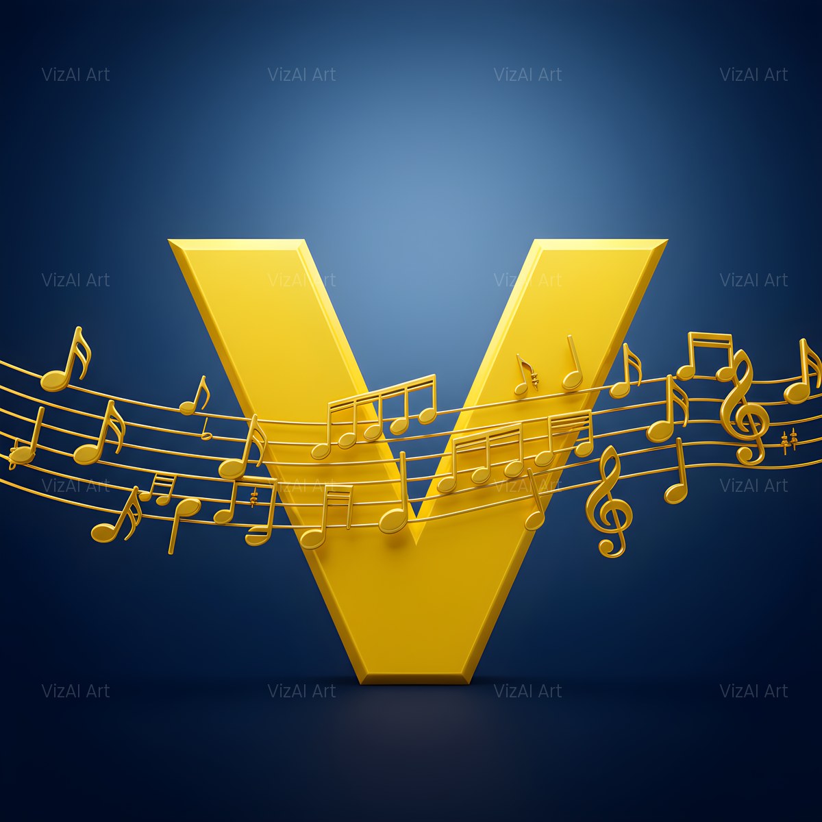 Gold Music Note alphabet — printable letter V