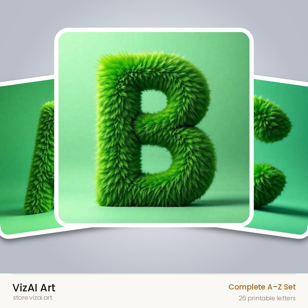 Green Plush Fur alphabet — choose an individual printable letter