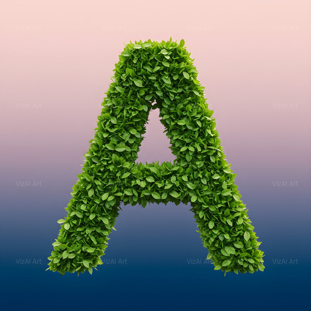 Green Hedge Leaf alphabet — printable letter A