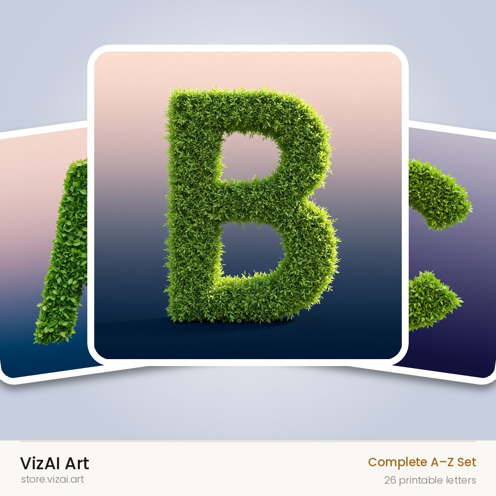 Green Hedge Leaf alphabet — choose an individual printable letter