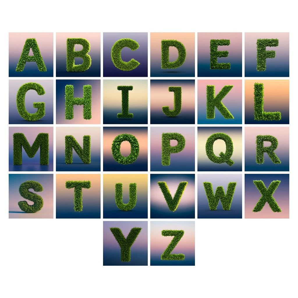 Green Hedge Leaf alphabet — all 26 letters A to Z, choose any single letter
