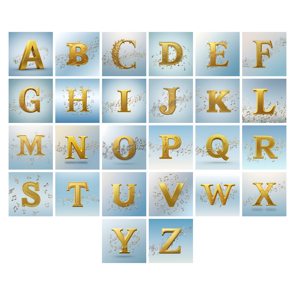 Gilded Score Ribbon alphabet — all 26 letters A to Z, choose any single letter