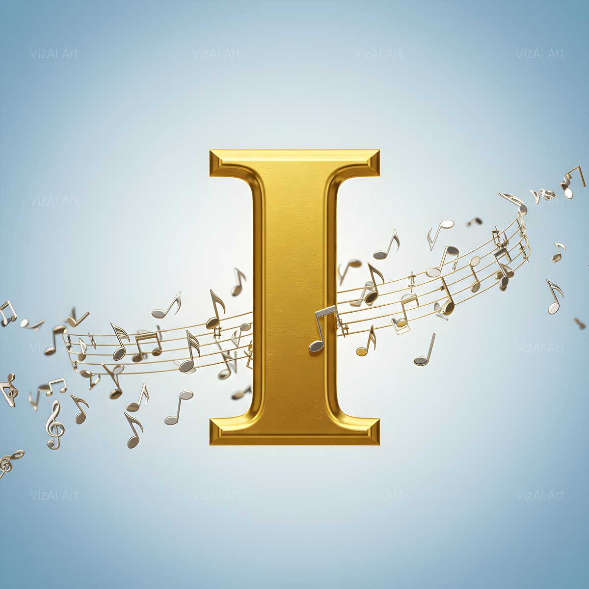 Gilded Score Ribbon alphabet — printable letter I