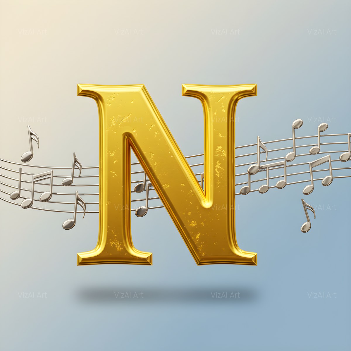 Gilded Score Ribbon alphabet — printable letter N