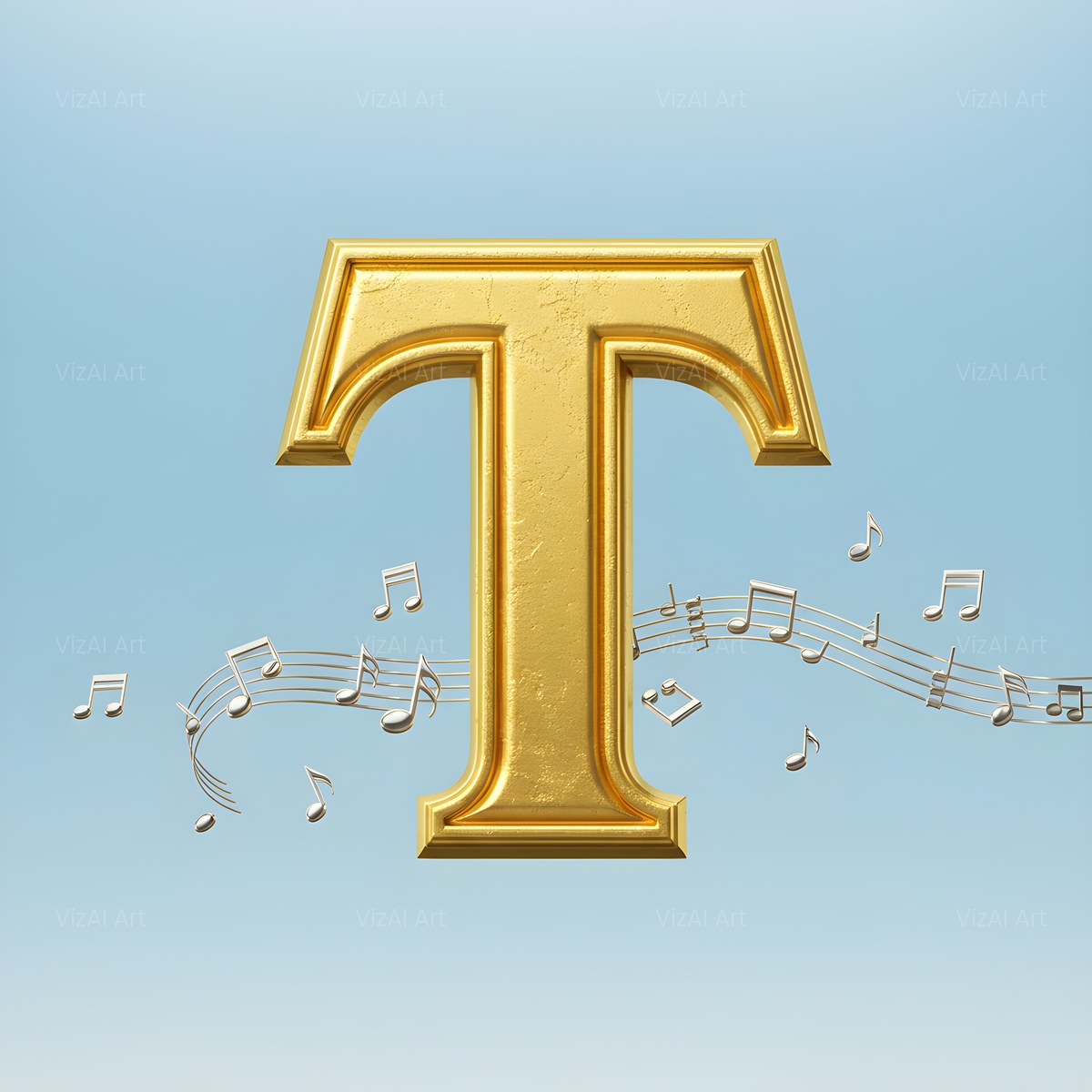 Gilded Score Ribbon alphabet — printable letter T