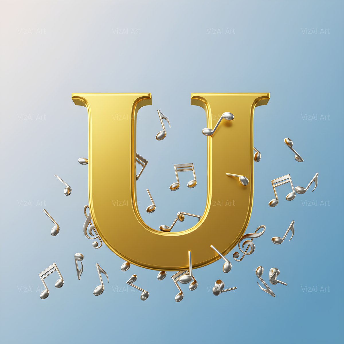 Gilded Score Ribbon alphabet — printable letter U