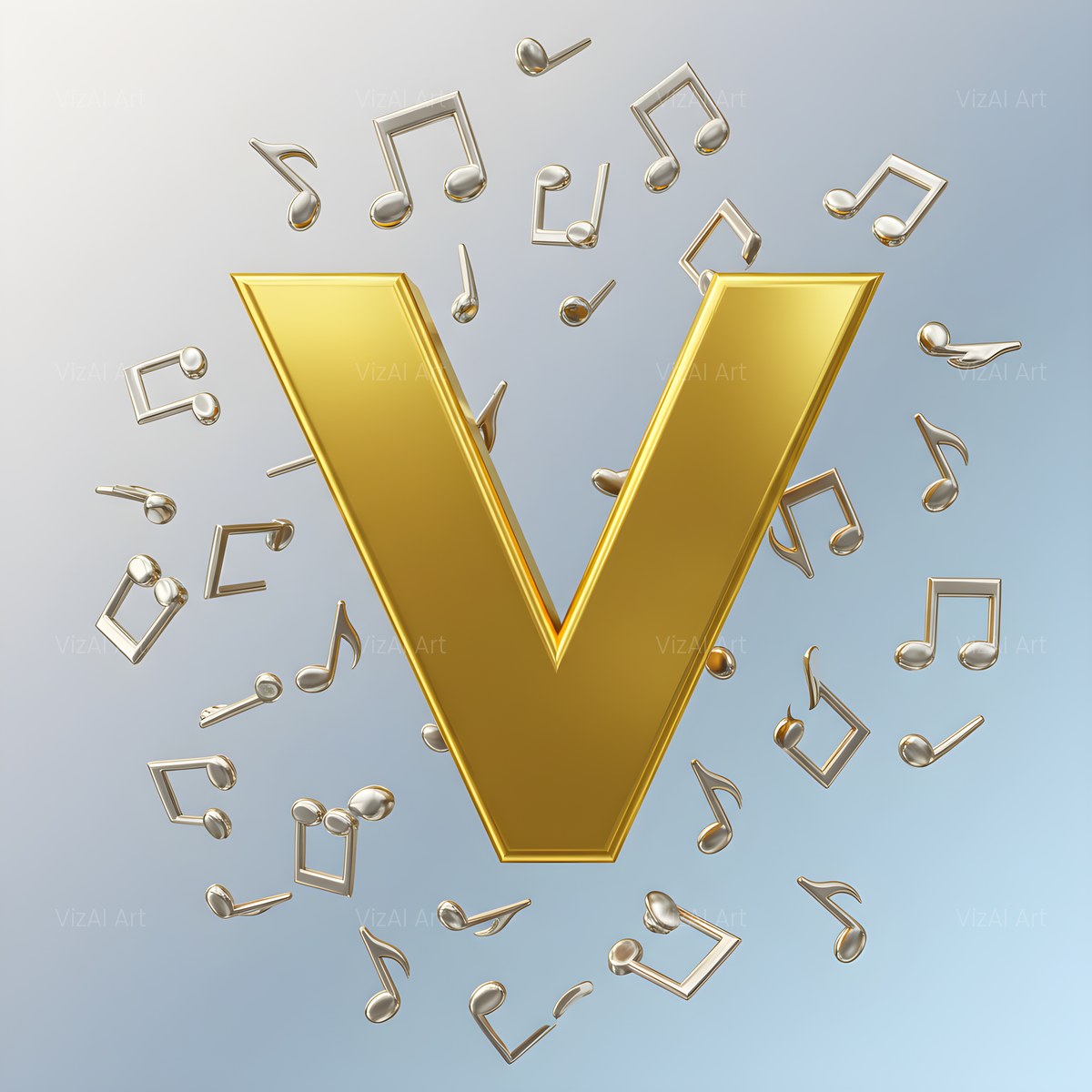 Gilded Score Ribbon alphabet — printable letter V