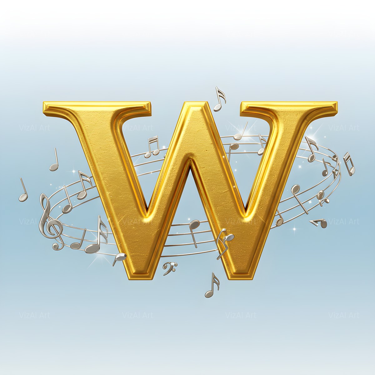 Gilded Score Ribbon alphabet — printable letter W