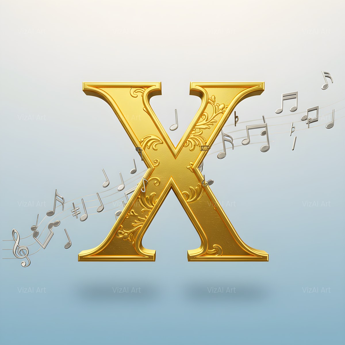 Gilded Score Ribbon alphabet — printable letter X