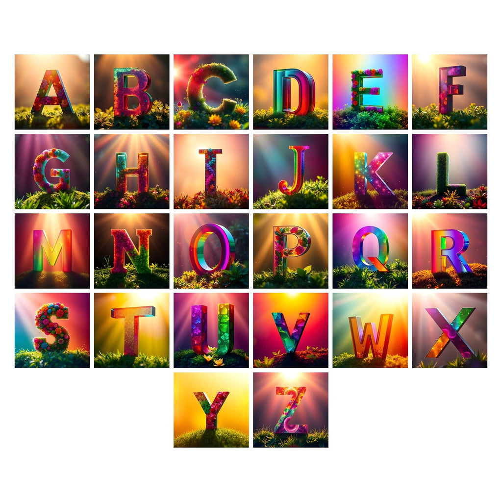 Wild Meadow Glow alphabet — all 26 letters A to Z, choose any single letter