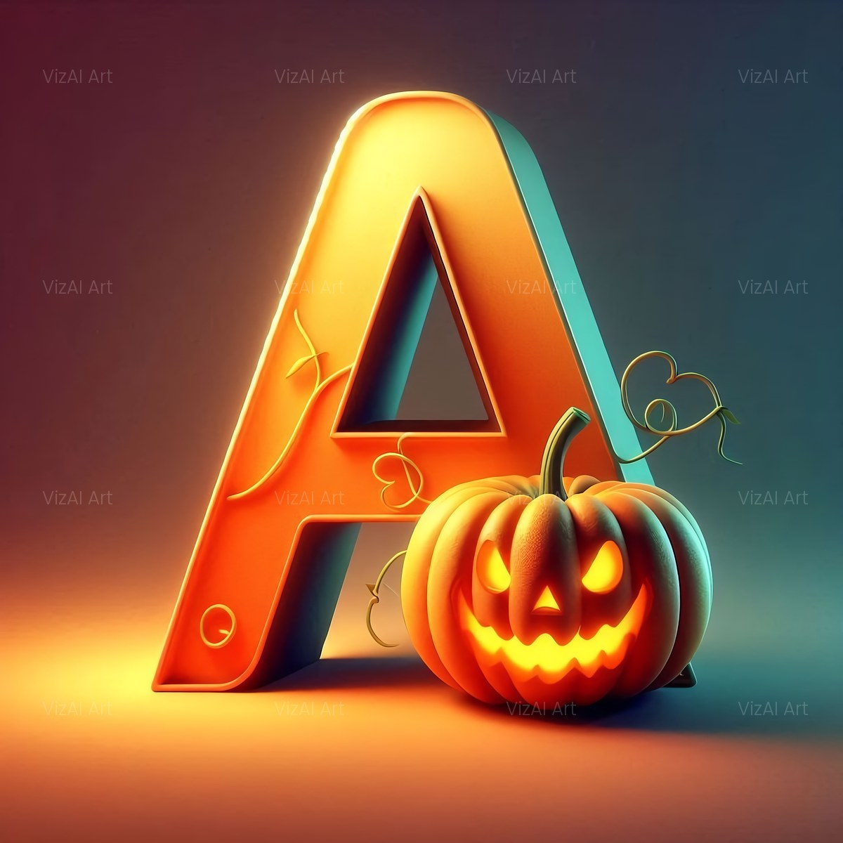 Carved Pumpkin Lantern alphabet — printable letter A