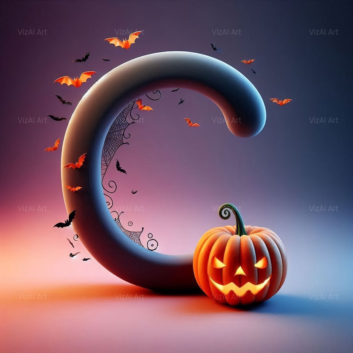 Carved Pumpkin Lantern alphabet — printable letter C