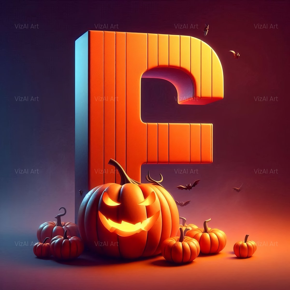 Carved Pumpkin Lantern alphabet — printable letter F