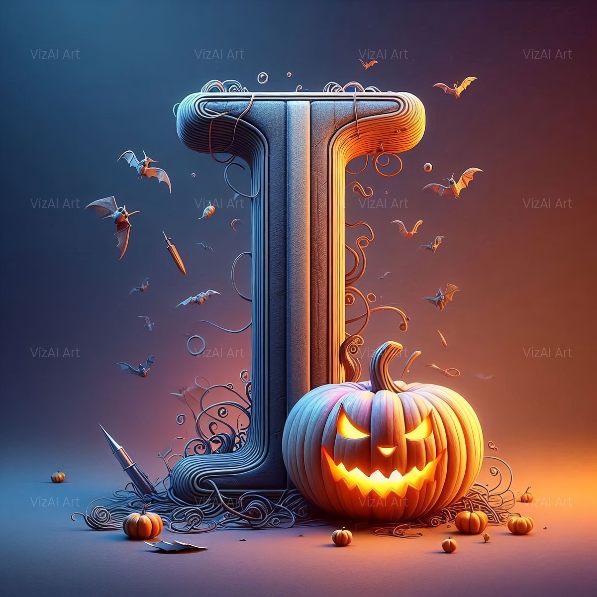 Carved Pumpkin Lantern alphabet — printable letter I
