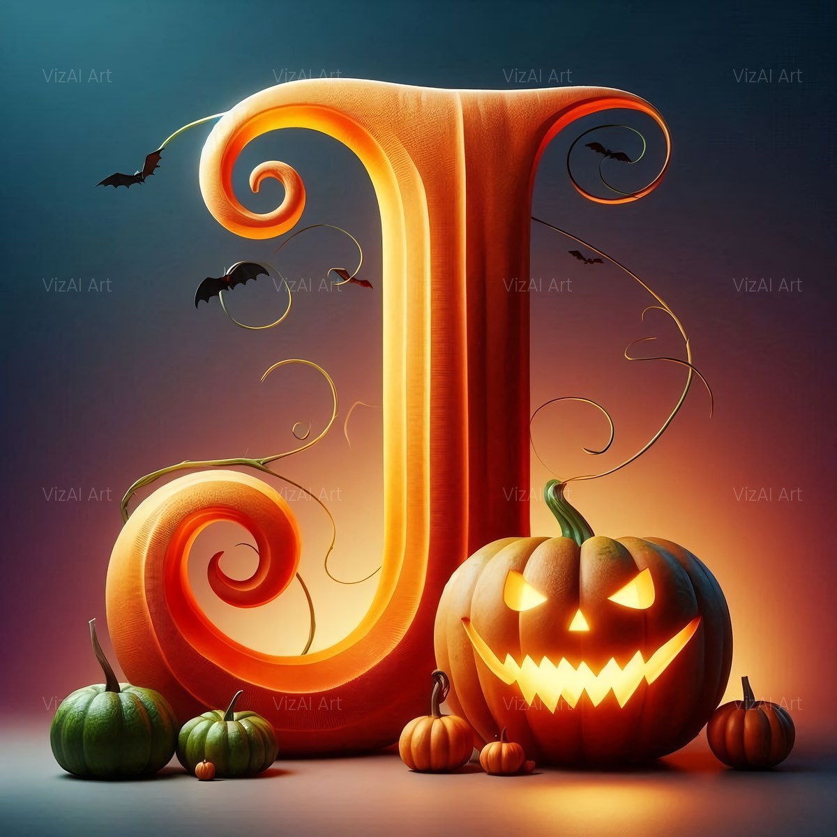Carved Pumpkin Lantern alphabet — printable letter J