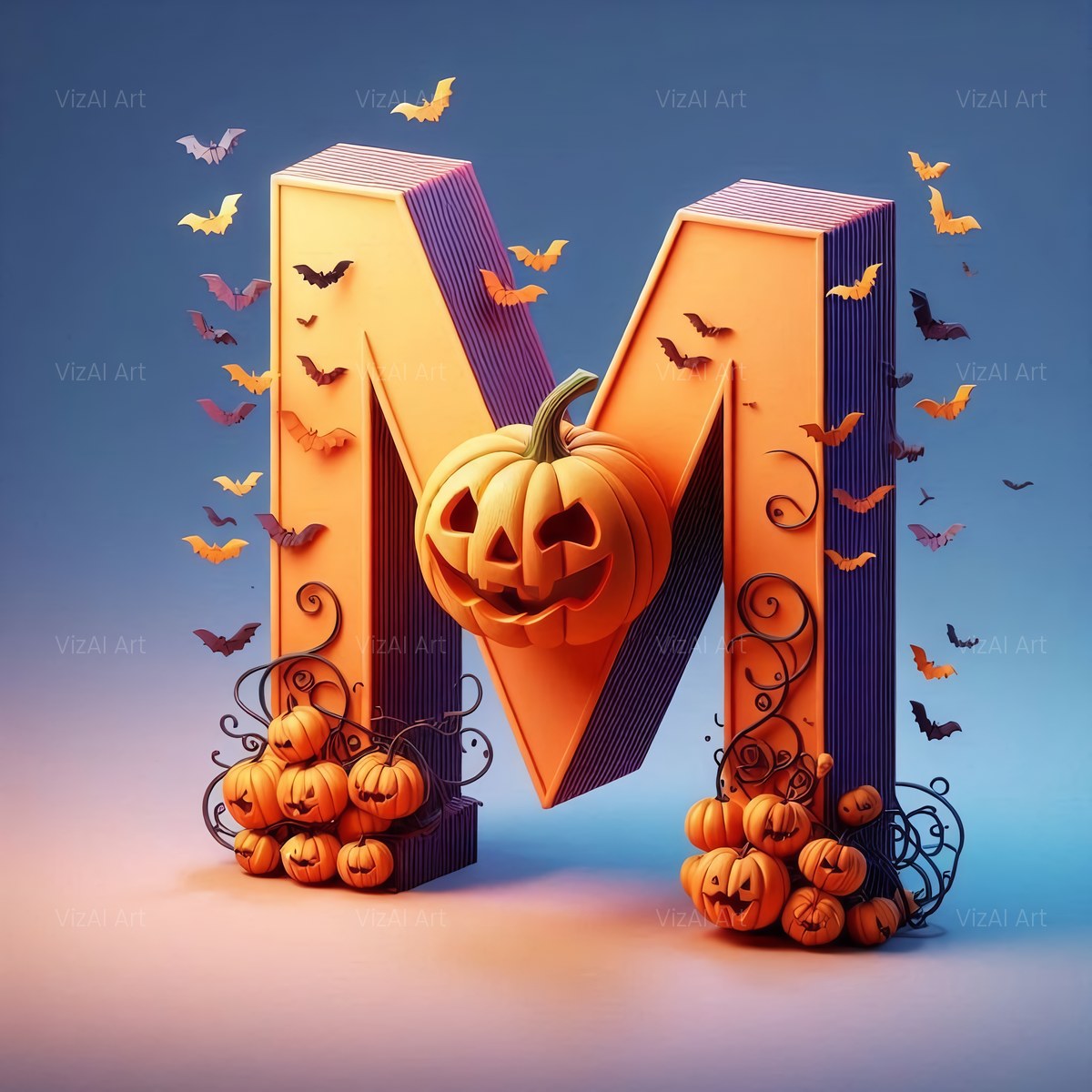 Carved Pumpkin Lantern alphabet — printable letter M