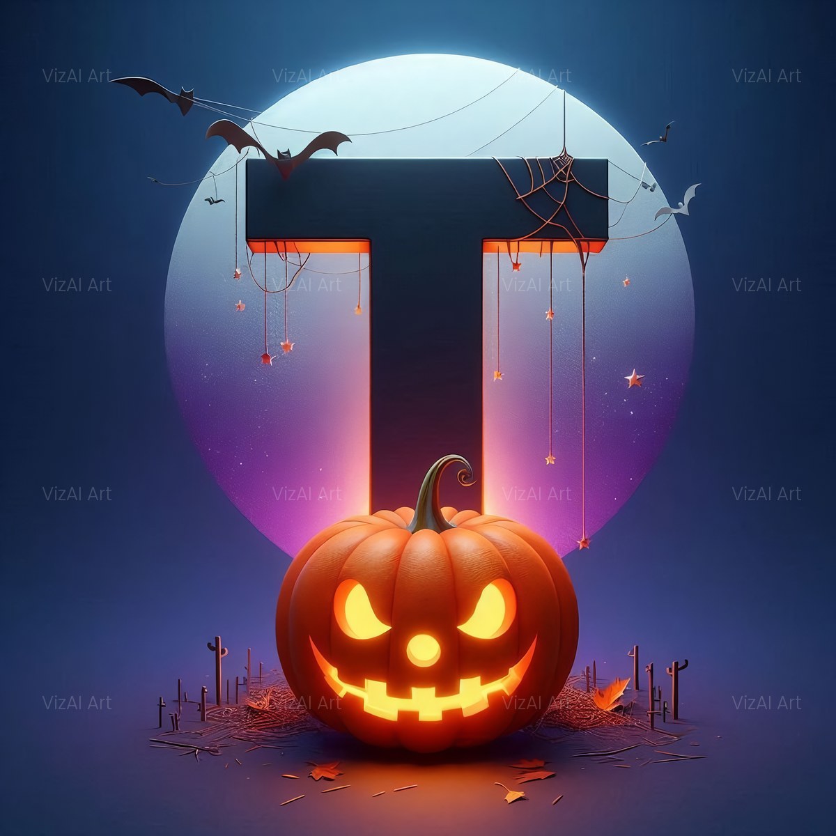Carved Pumpkin Lantern alphabet — printable letter T