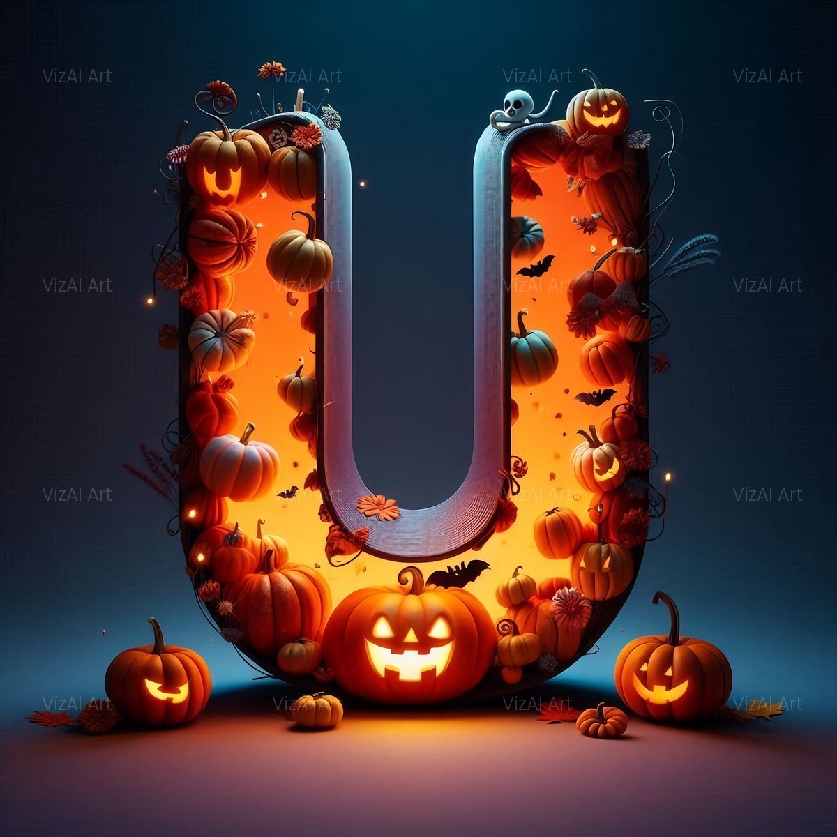 Carved Pumpkin Lantern alphabet — printable letter U