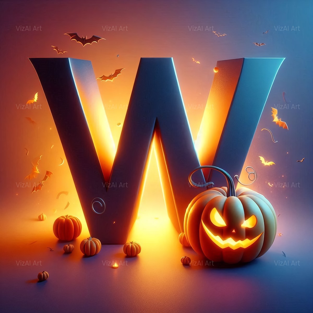 Carved Pumpkin Lantern alphabet — printable letter W