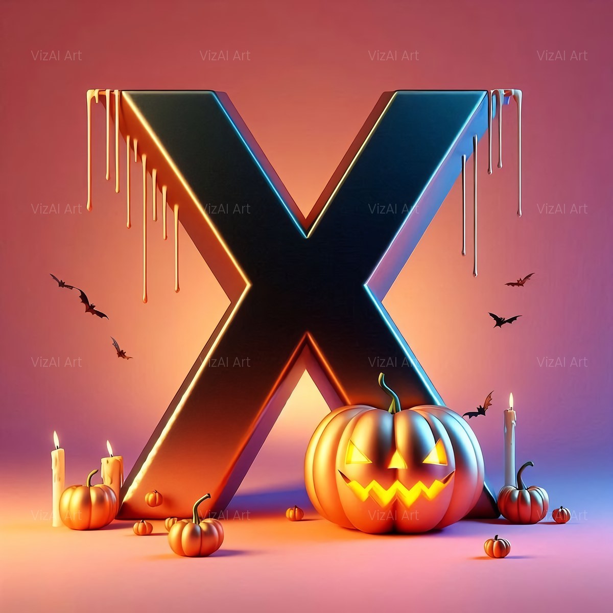 Carved Pumpkin Lantern alphabet — printable letter X