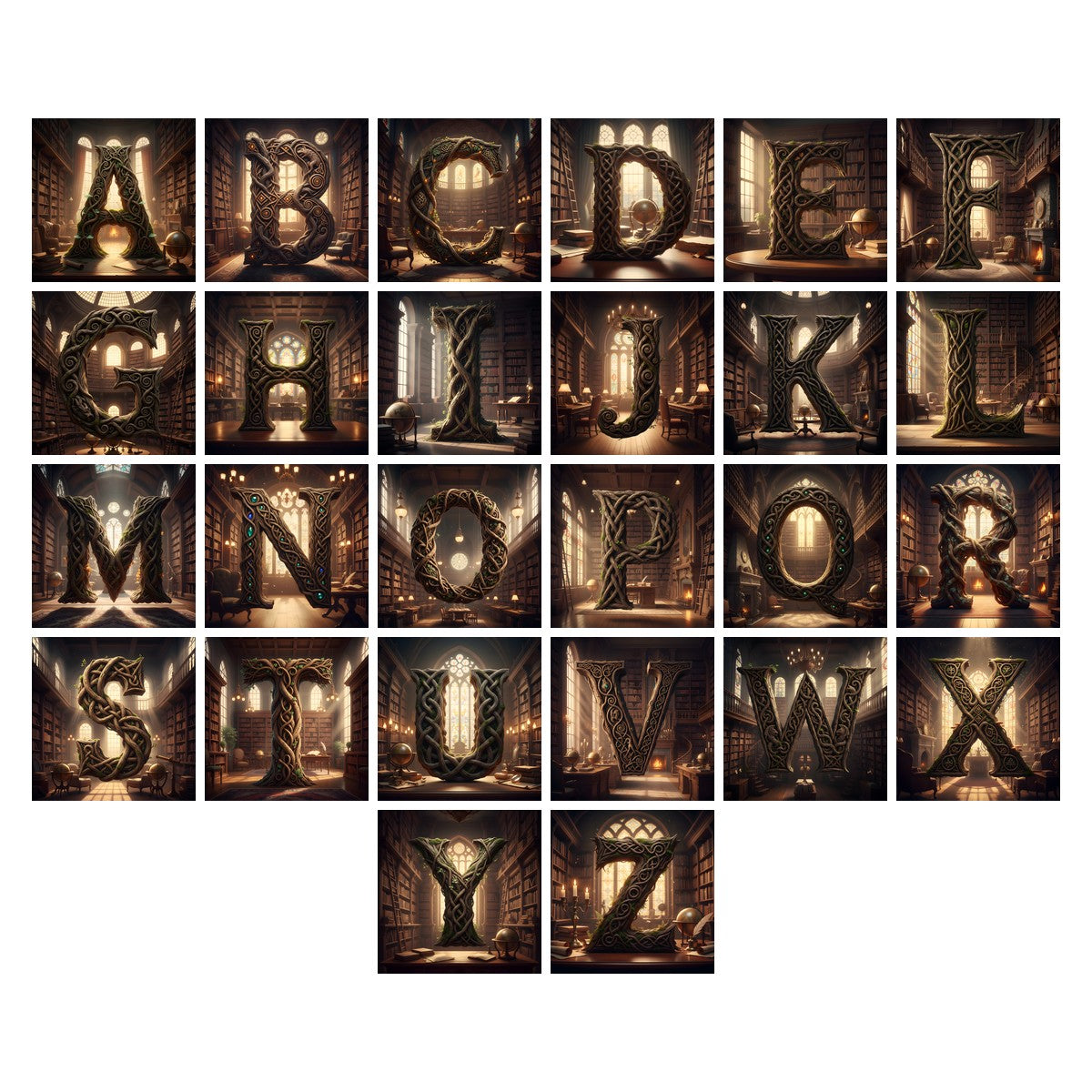 Tree Bark Hollow alphabet — all 26 letters A to Z, choose any single letter