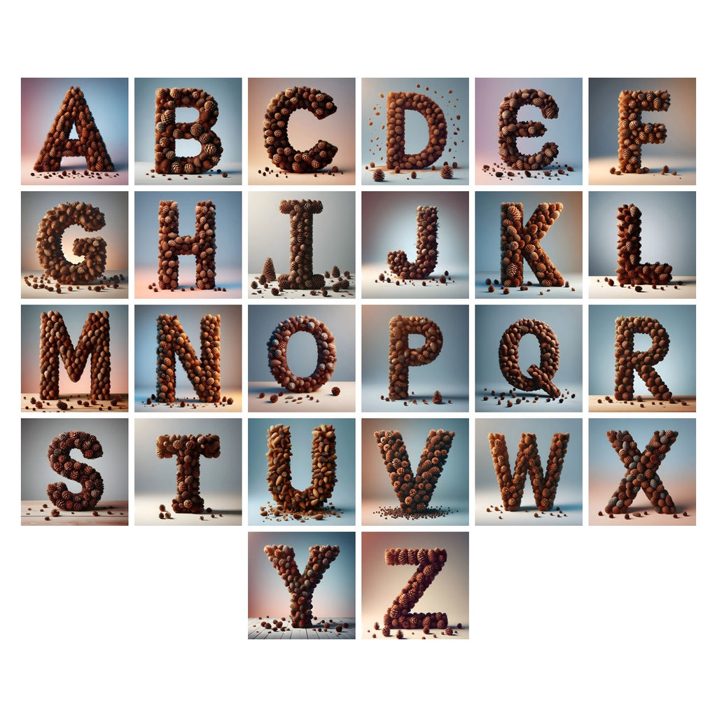 Pine Cone Forest alphabet — all 26 letters A to Z, choose any single letter