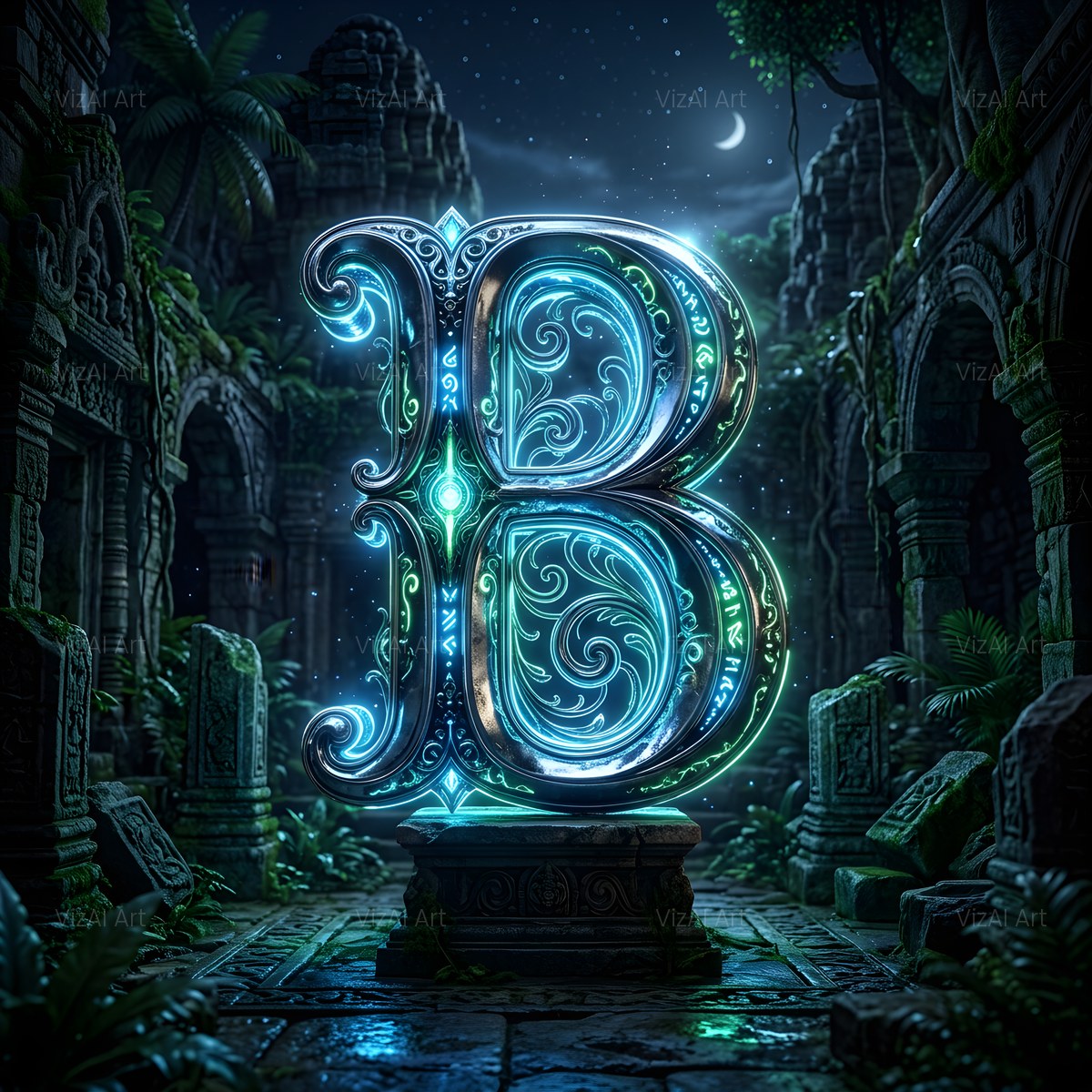 Bioluminescent Grotto alphabet — printable letter B