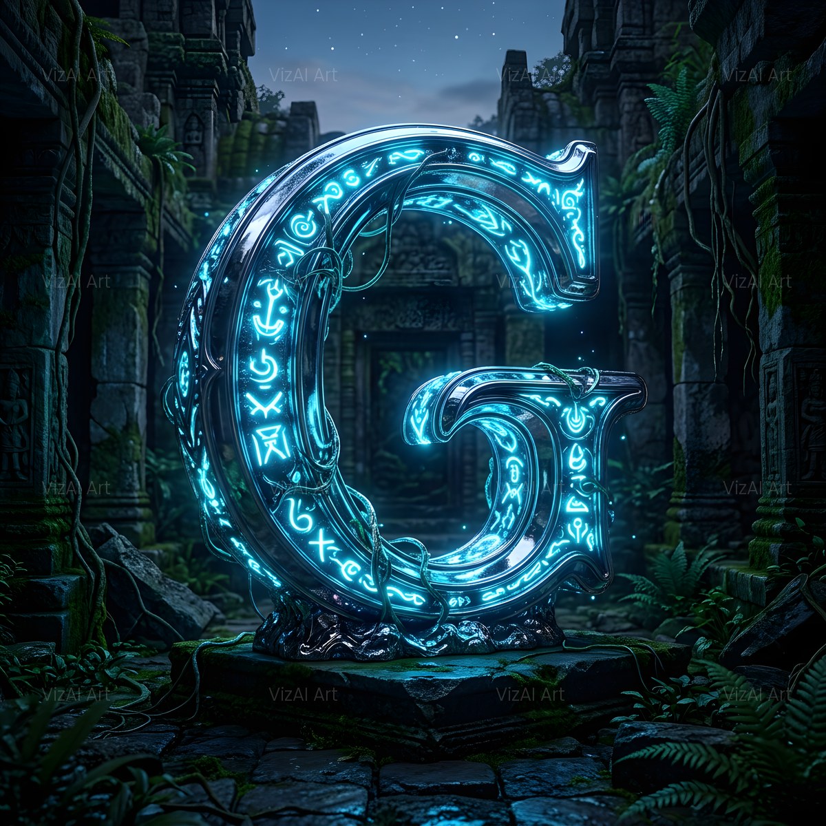 Bioluminescent Grotto alphabet — printable letter G