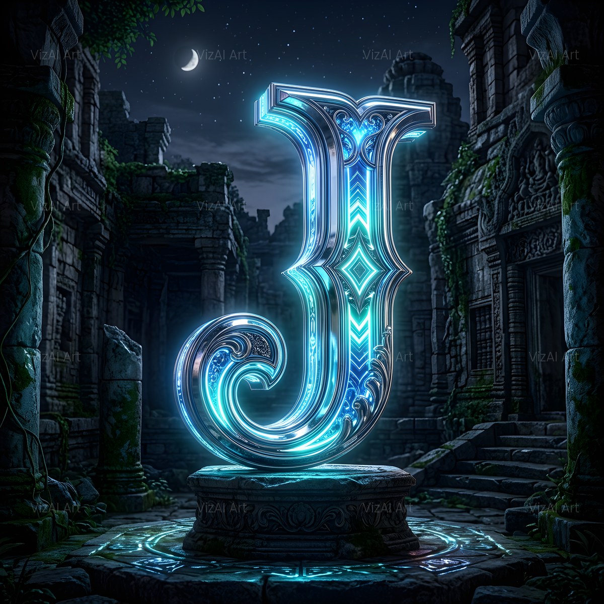 Bioluminescent Grotto alphabet — printable letter J