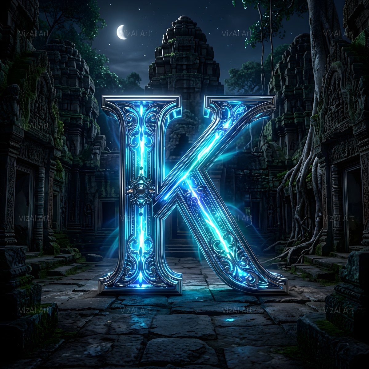 Bioluminescent Grotto alphabet — printable letter K