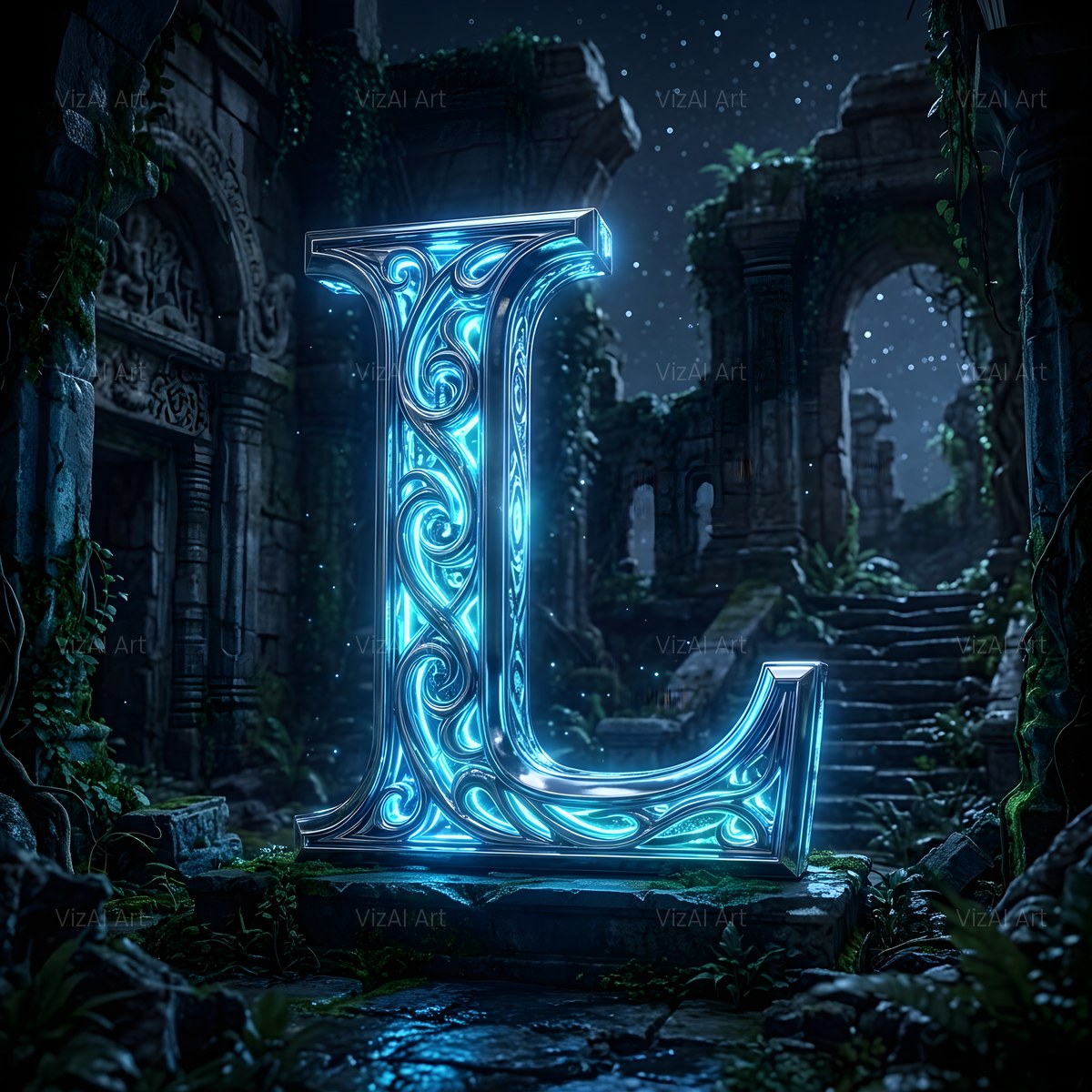 Bioluminescent Grotto alphabet — printable letter L