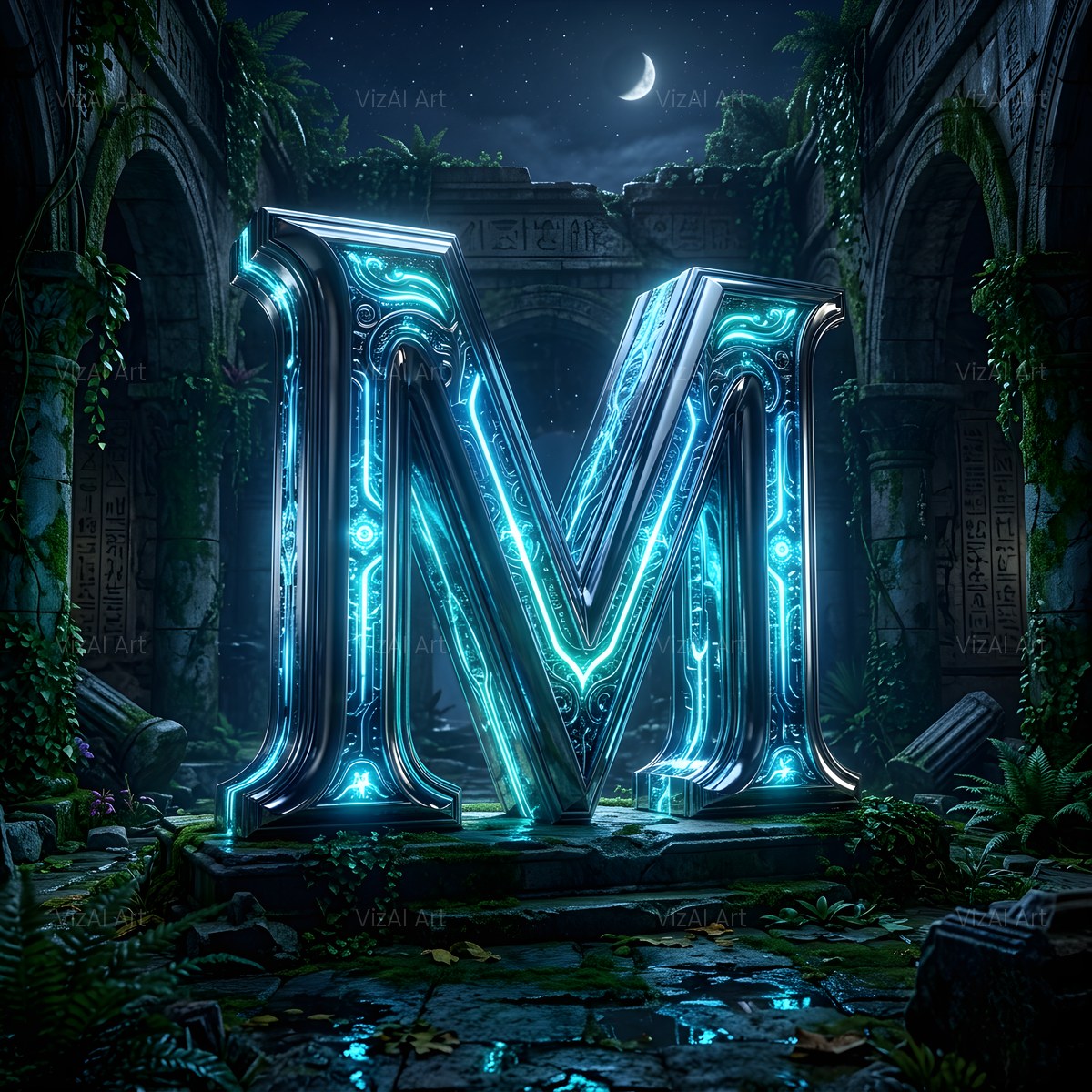 Bioluminescent Grotto alphabet — printable letter M