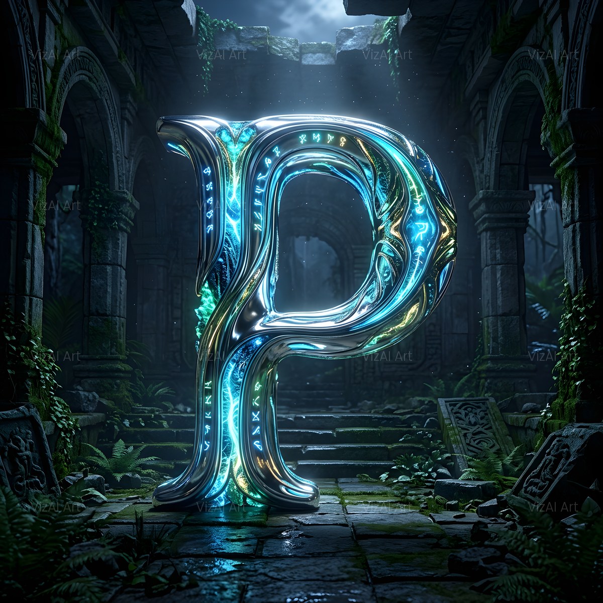 Bioluminescent Grotto alphabet — printable letter P