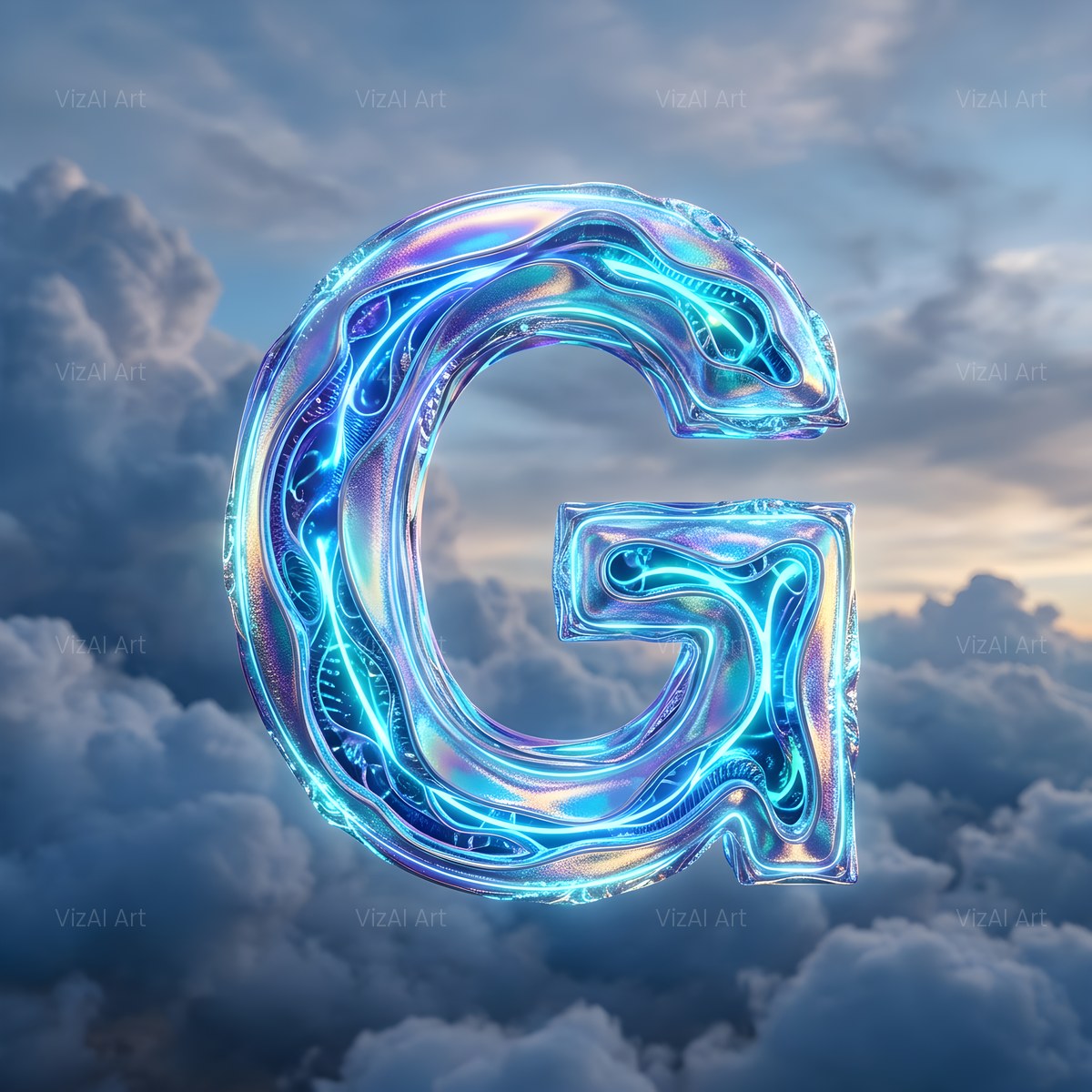 Cloud Sky Iridescent alphabet — printable letter G