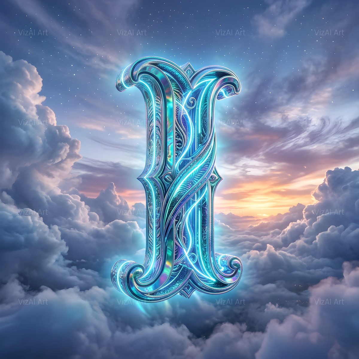 Cloud Sky Iridescent alphabet — printable letter I
