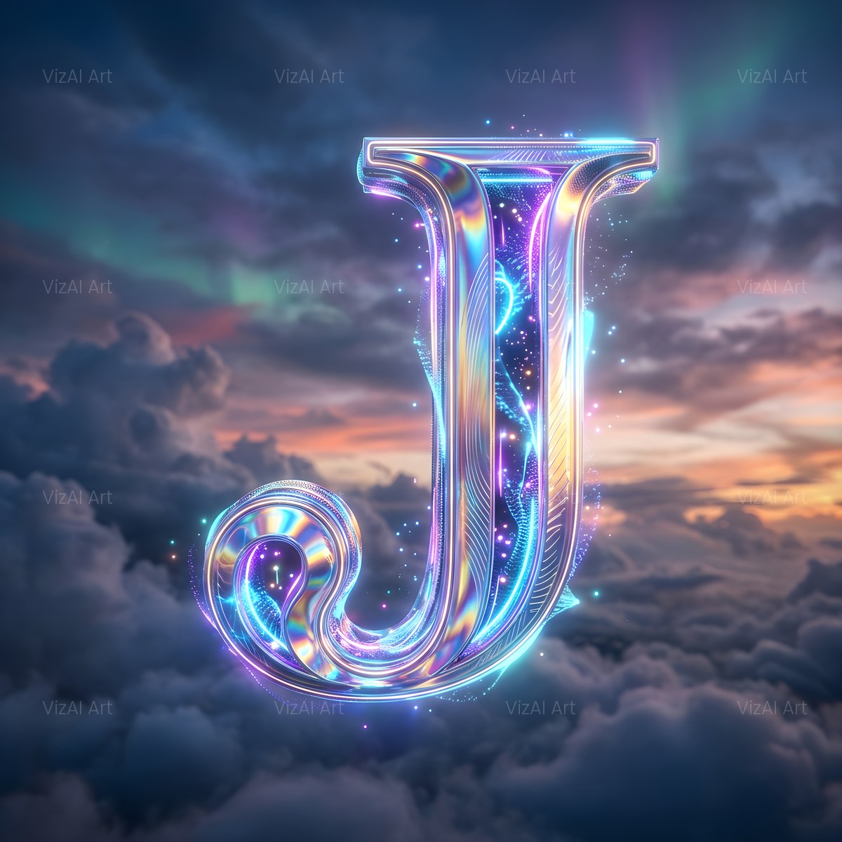 Cloud Sky Iridescent alphabet — printable letter J