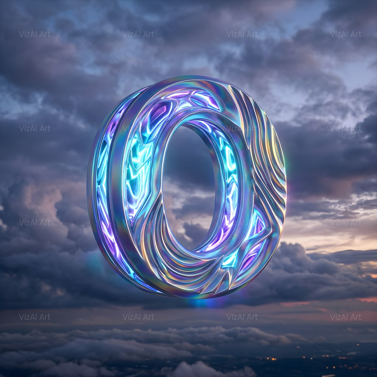 Cloud Sky Iridescent alphabet — printable letter O