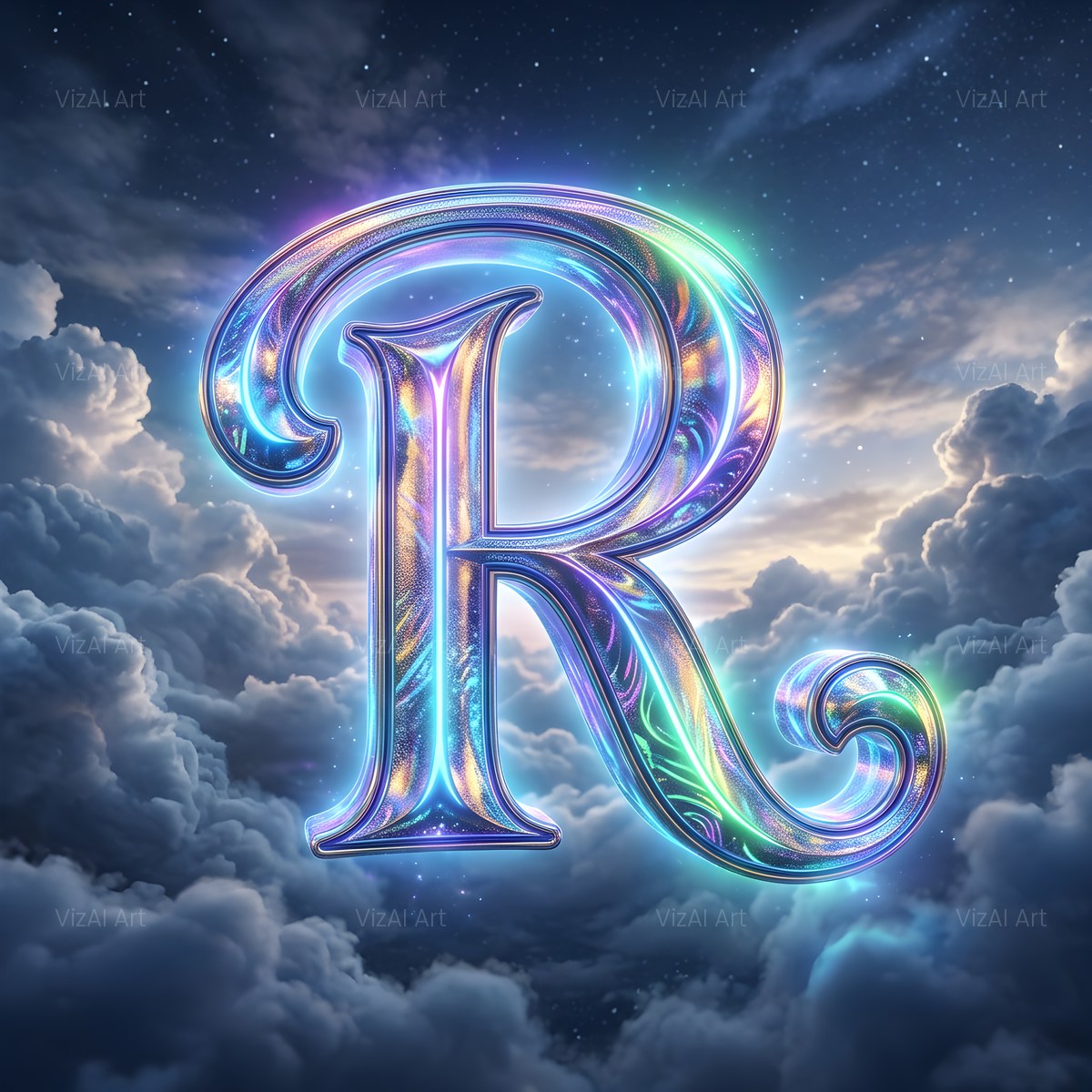 Cloud Sky Iridescent alphabet — printable letter R