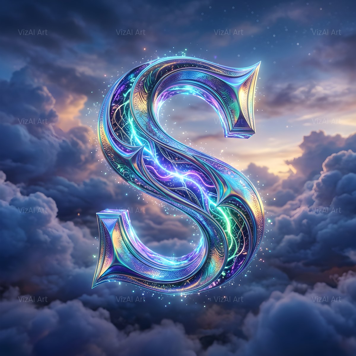 Cloud Sky Iridescent alphabet — printable letter S