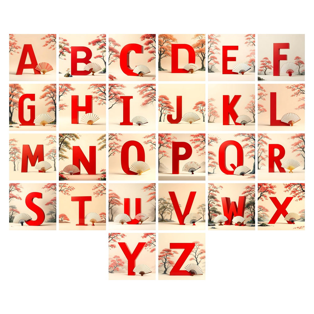 Japanese Fan Blossom alphabet — all 26 letters A to Z, choose any single letter