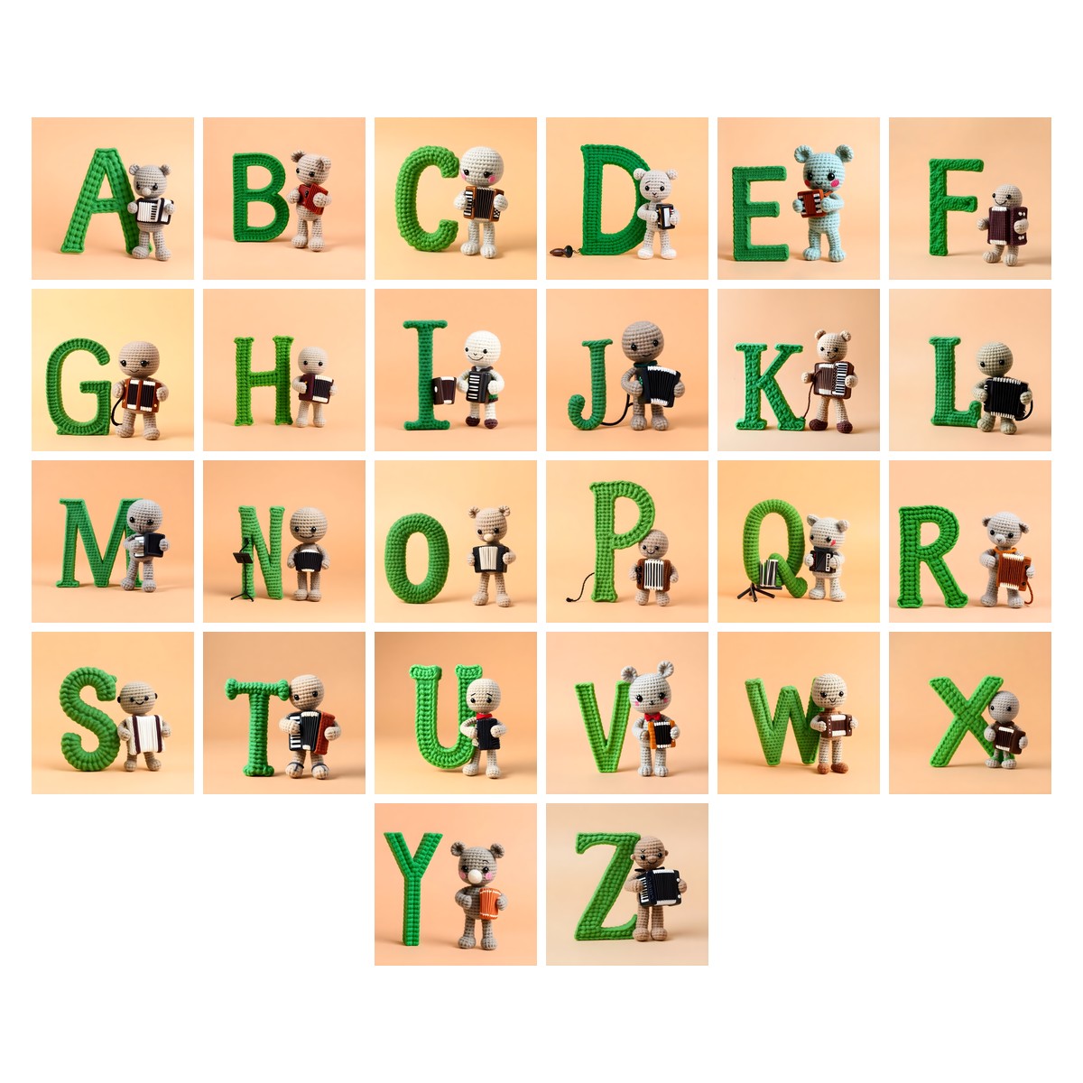 Knitted Wool Toy alphabet — all 26 letters A to Z, choose any single letter